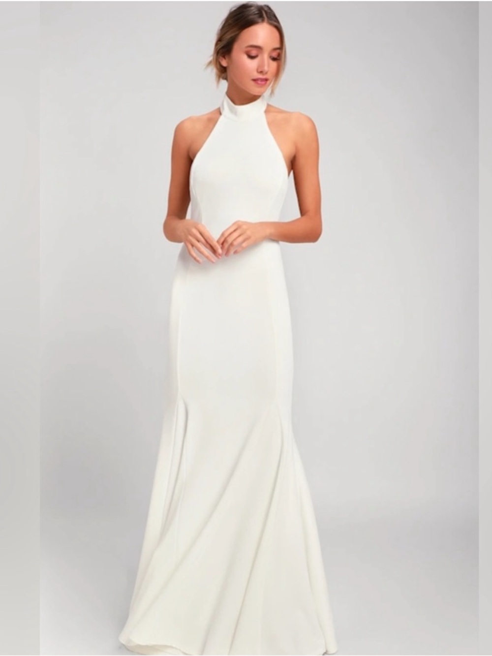 Lulus Slice of Joy White Halter Maxi Dress NWT High Neckline Size Large Read